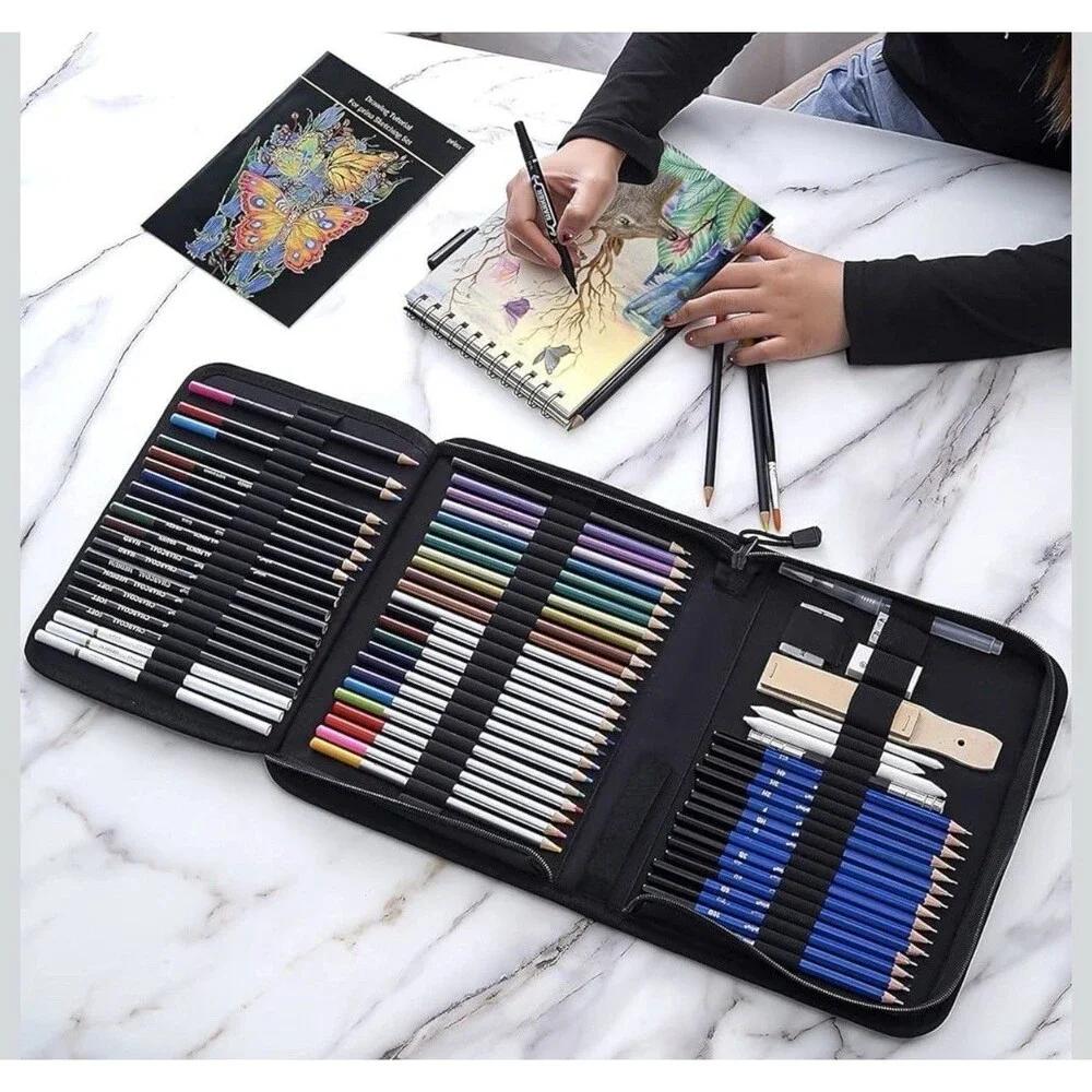 76 Pack Drawing Set Sketching Kit, Pro Art Supplies with 3-Color Sketchbook, Inc